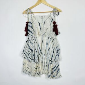 Hemant & Nandita White Metallic Stripe Tiered Skirt Beaded Mini Dress Women's XS